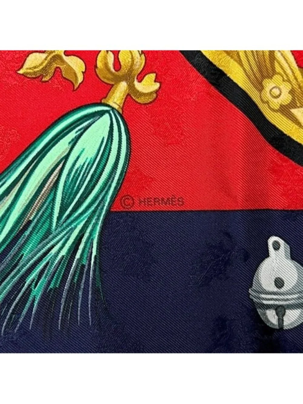 Hermes Scarf Carre 90 Red Navy Feather and Bell - Picture 5 of 7